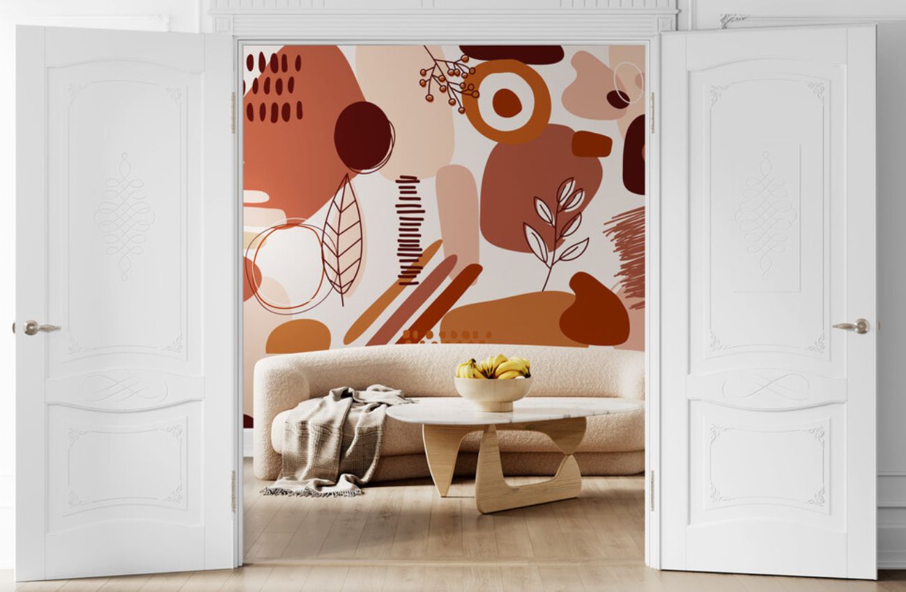 Papier peint abstrait terracotta interieur salon mur