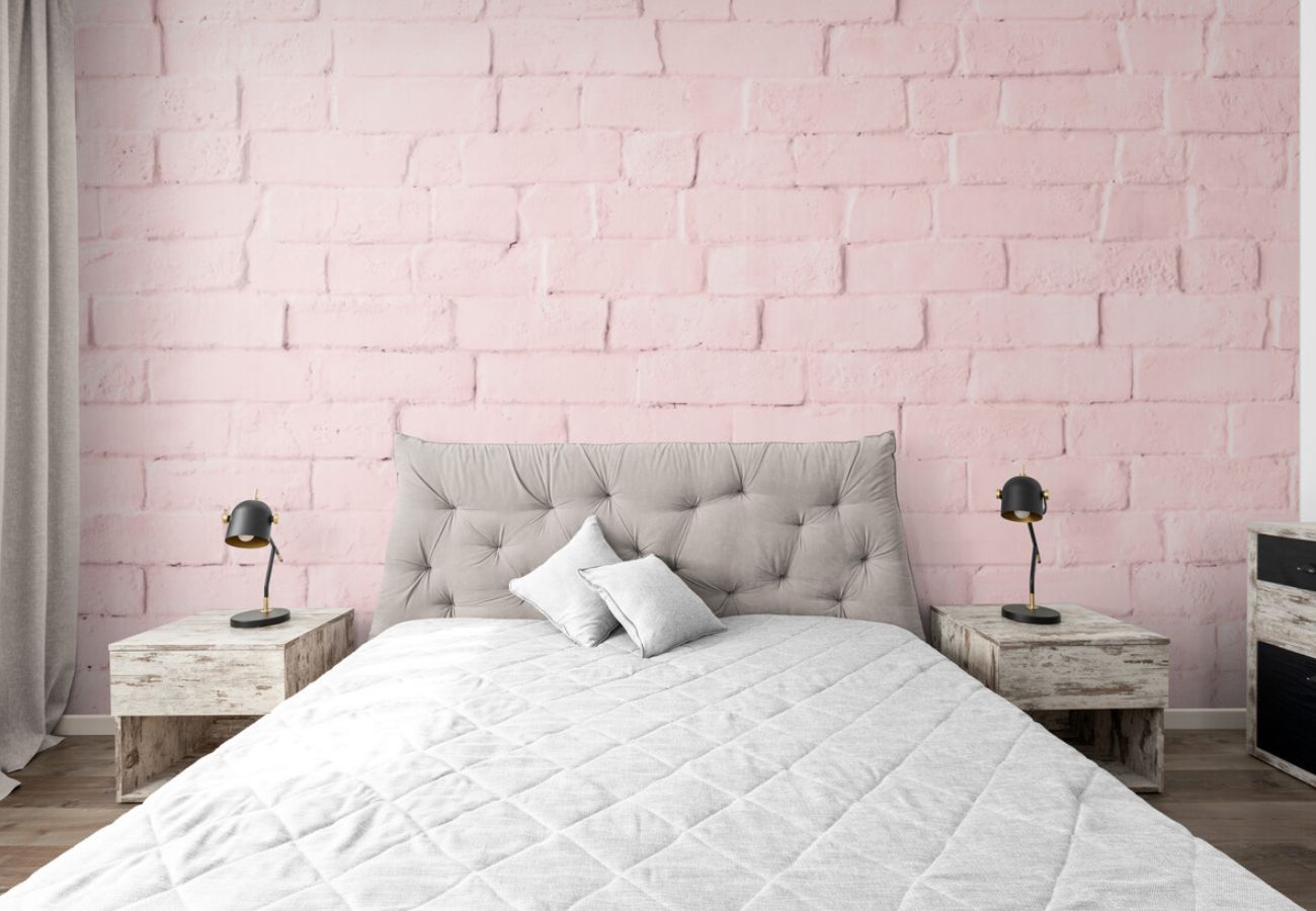 Papier peint brique rose chambre fille mur tapisserie