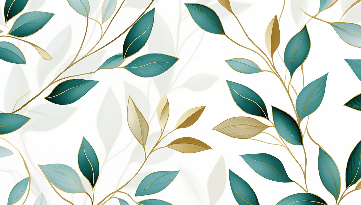 Papier peint feuillage vert et or