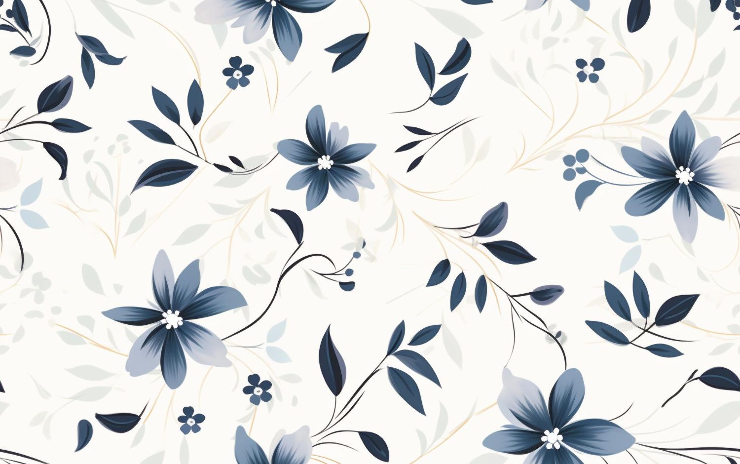 Papier peint fleurs bleu marine