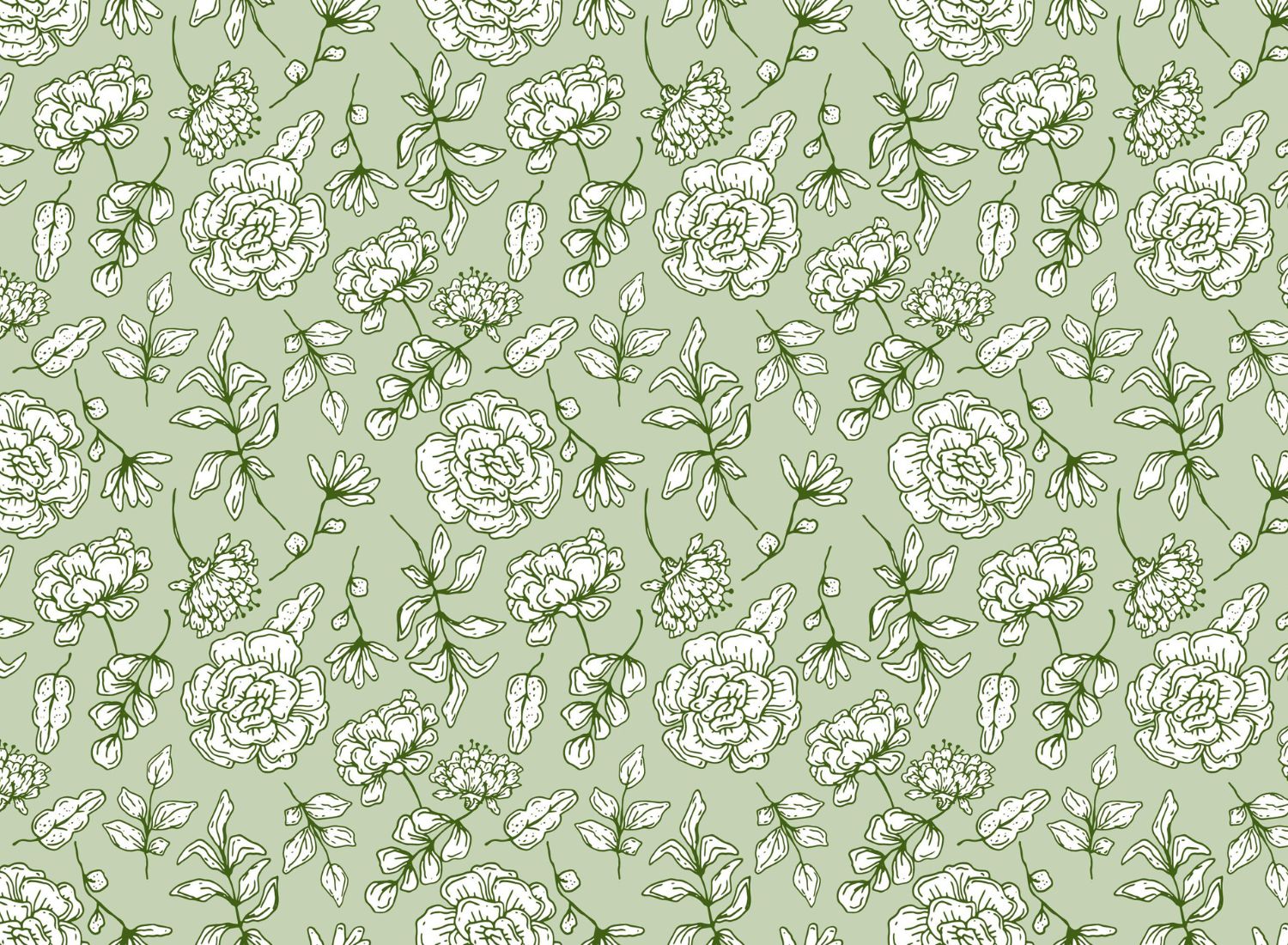 Papier peint fleuri vintage vert