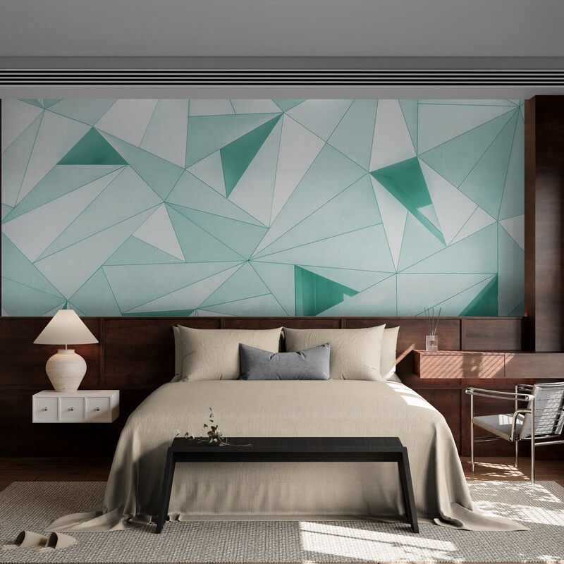 Papier peint géométrique vert d'eau tapisserie murale