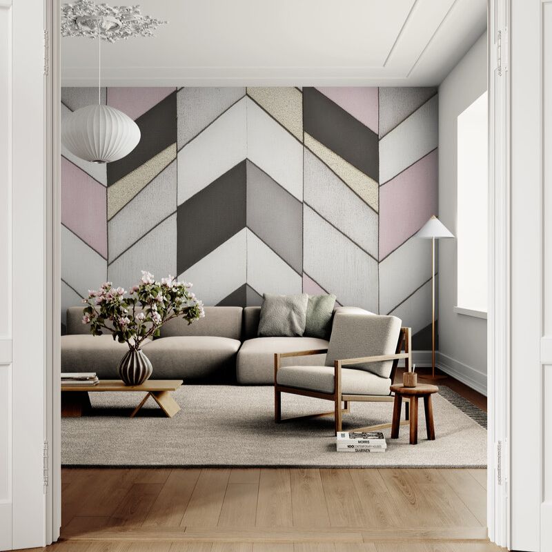 Papier peint intissé géométrique mur tapisserie salon