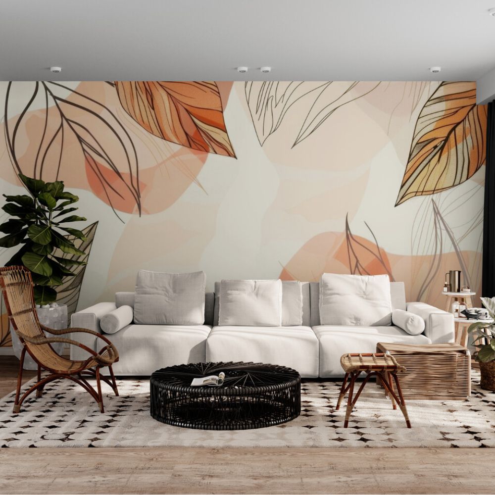 Papier peint jungle terracotta mur salon