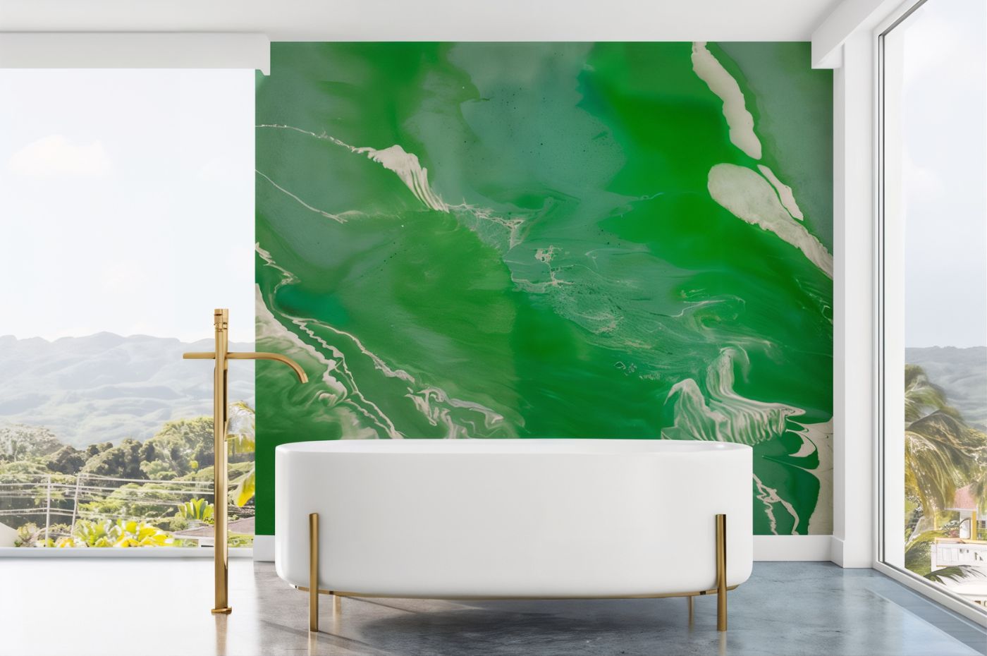 Papier peint marbre vert