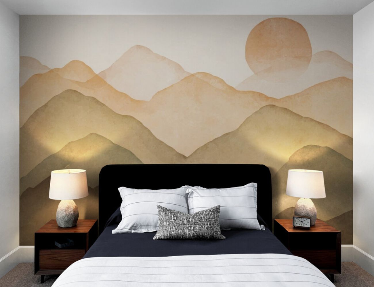 Papier peint tête de lit paysage chambre mur deco