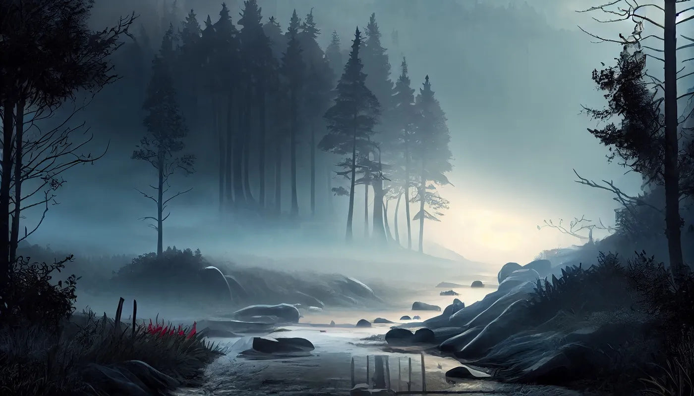 Papier peint paysage forêt verte sous la brume