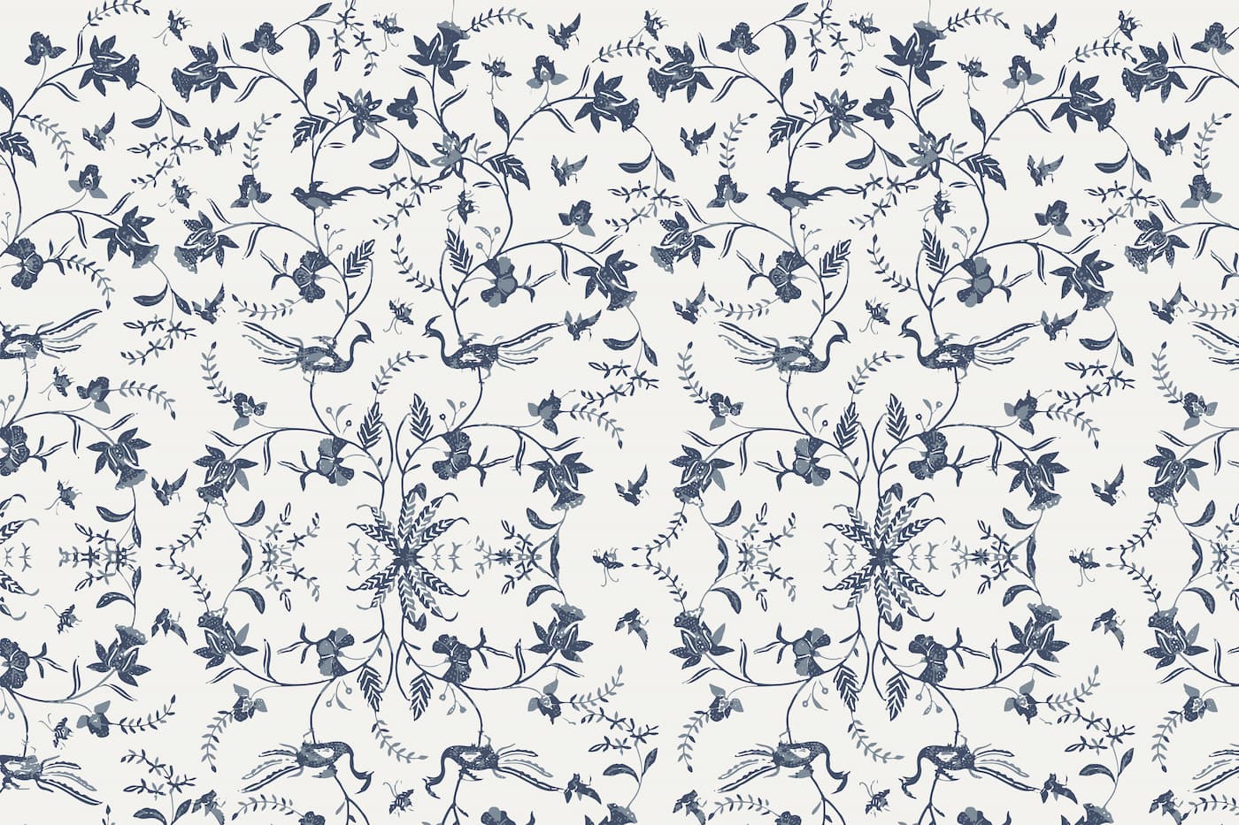 Papier peint fleurs bleu vintage