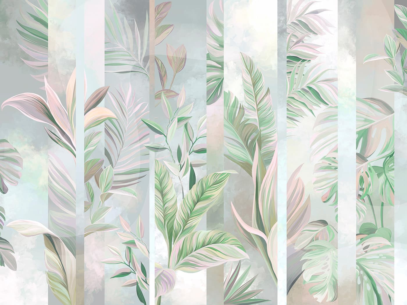 Papier peint fleuri rose et vert