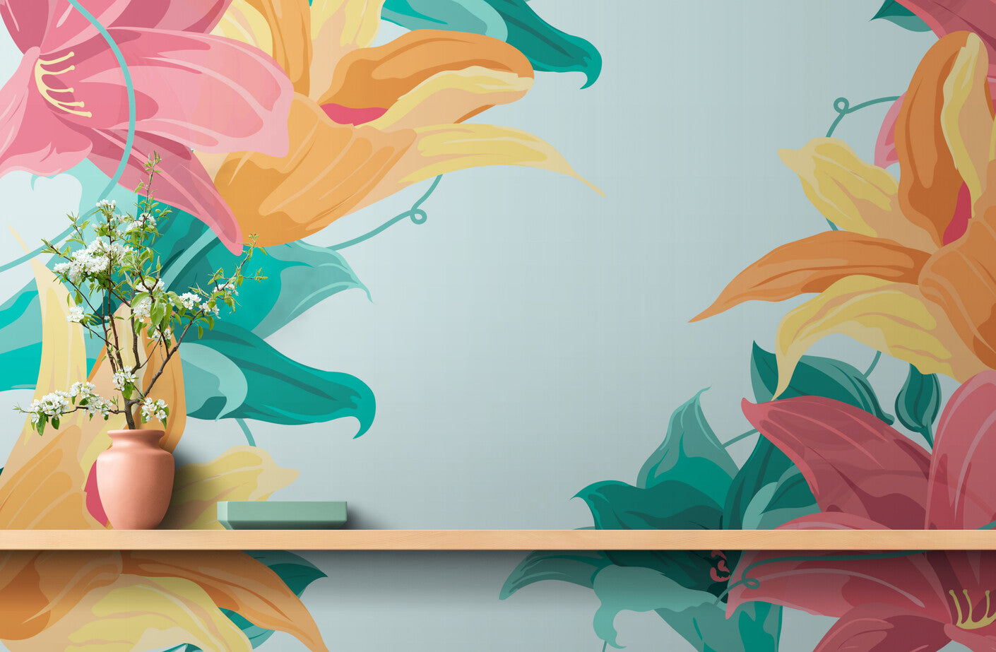 Papier peint fleurs tropicales verdoyante