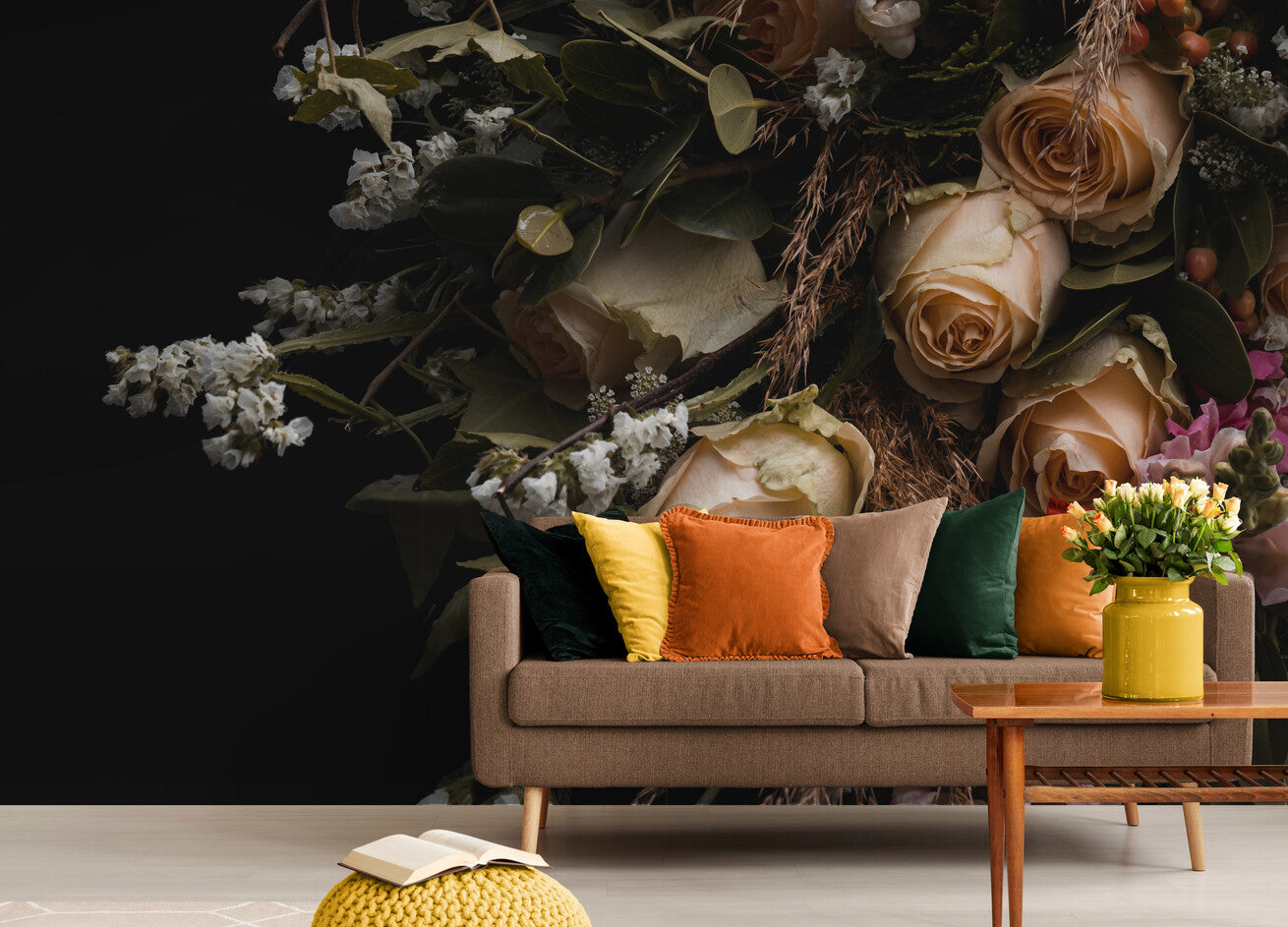 Papier peint vintage fleurs sombres