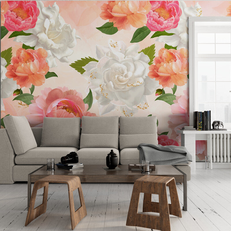 Papier peint roses géantes tapisserie murale