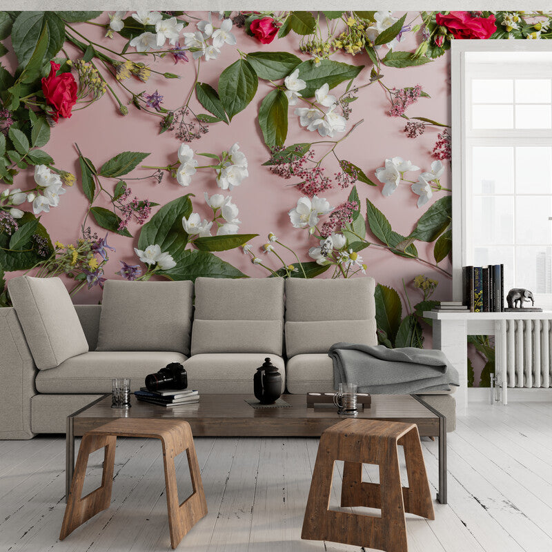 Papier peint floral roses fleuries