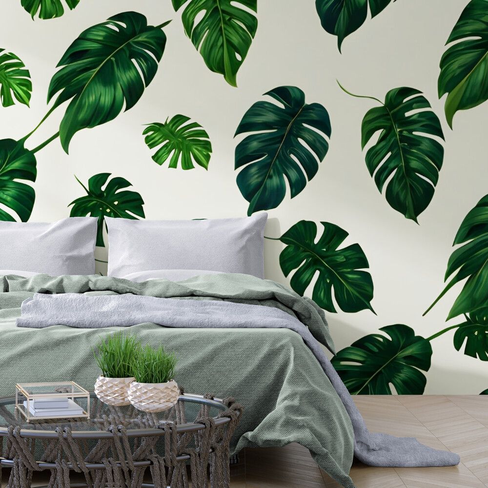 Papier peint feuille de monstera tapisserie chambre