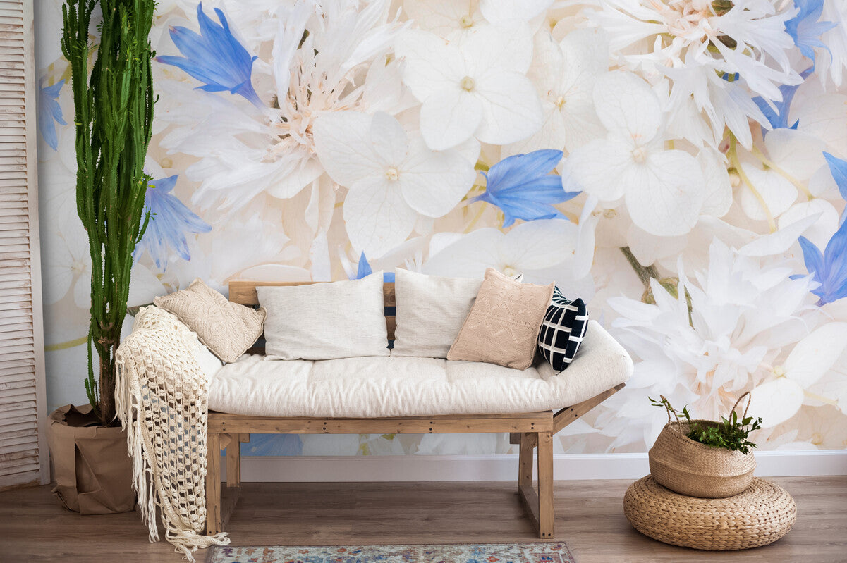 Papier peint vintage fleurs blanches