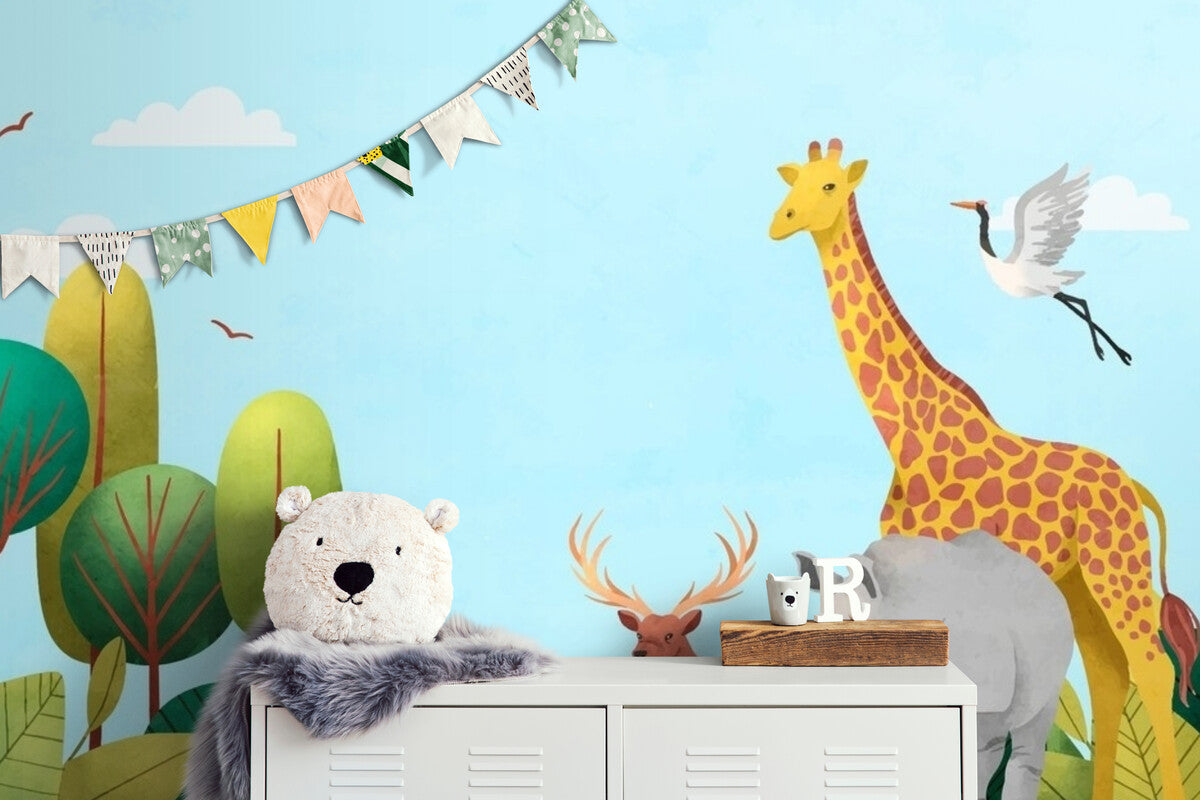 Papier peint enfant animaux savane