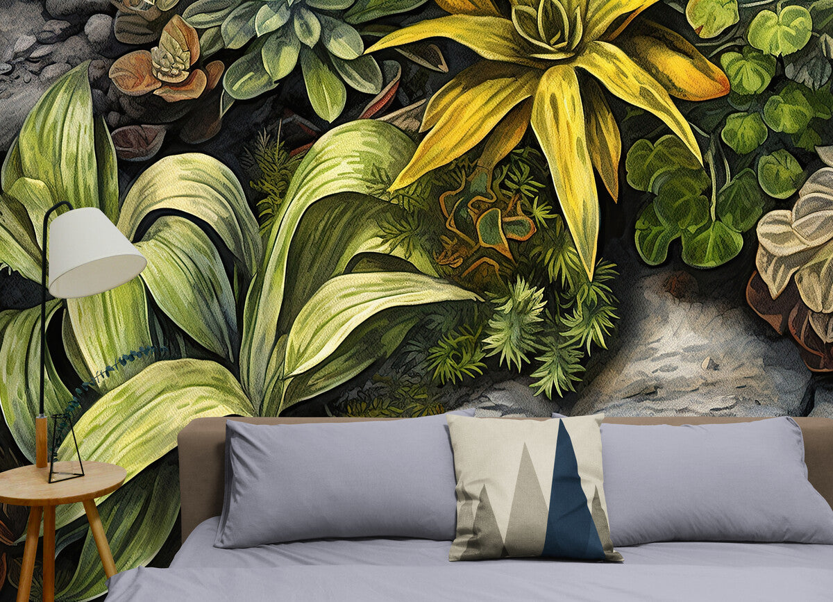Papier peint retro paysage forêt tropicale