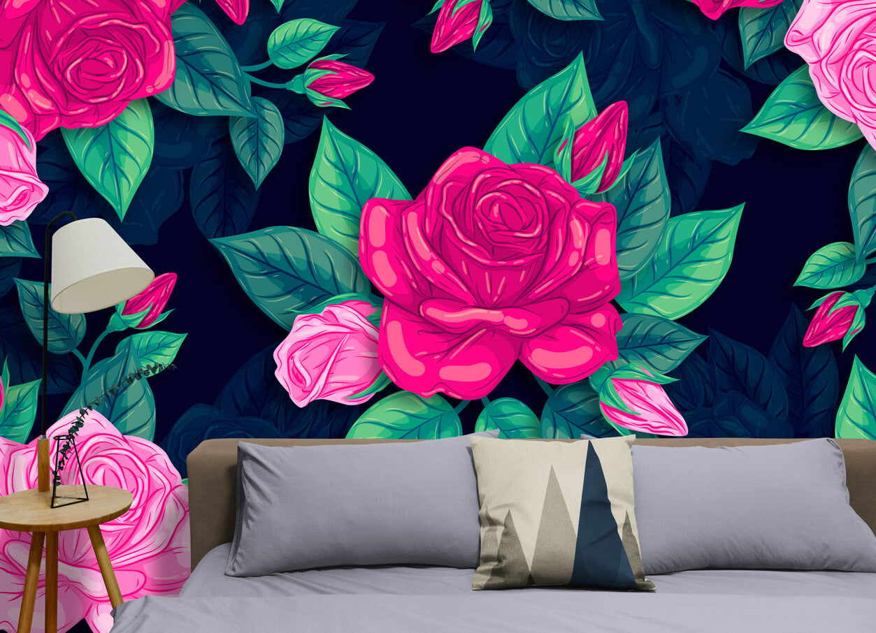 Papier peint fleurs roses design