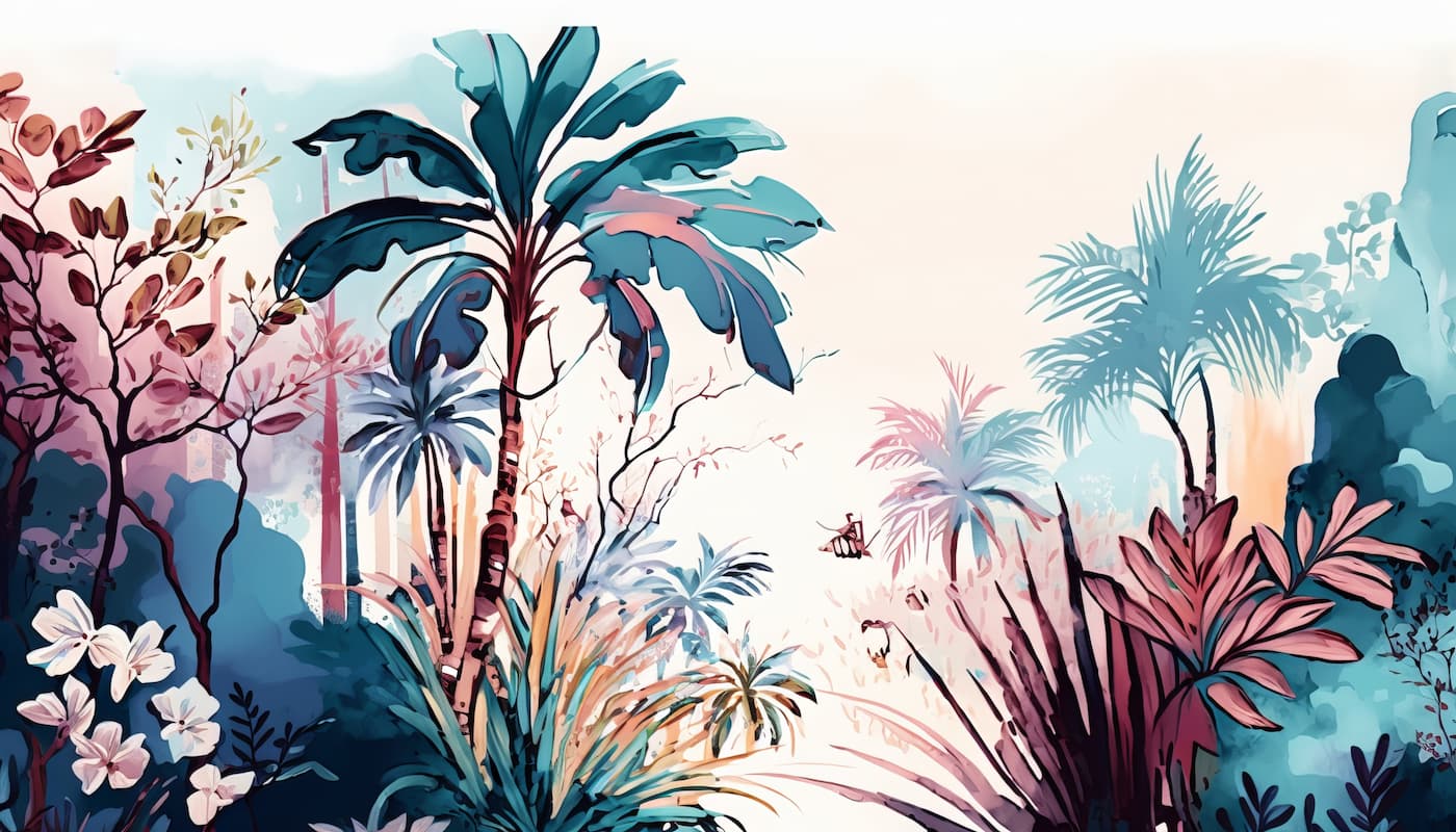 Papier peint forêt tropicale bleu