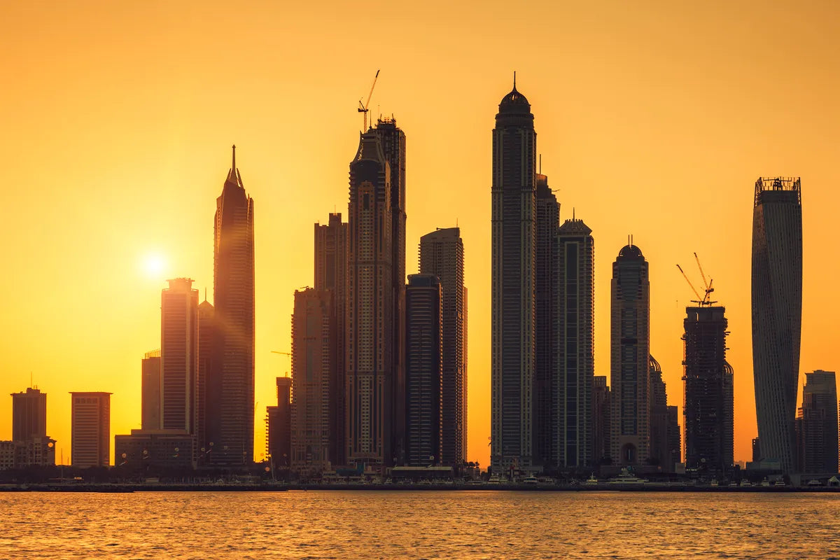 Papier peint panoramique coucher de soleil Dubaï