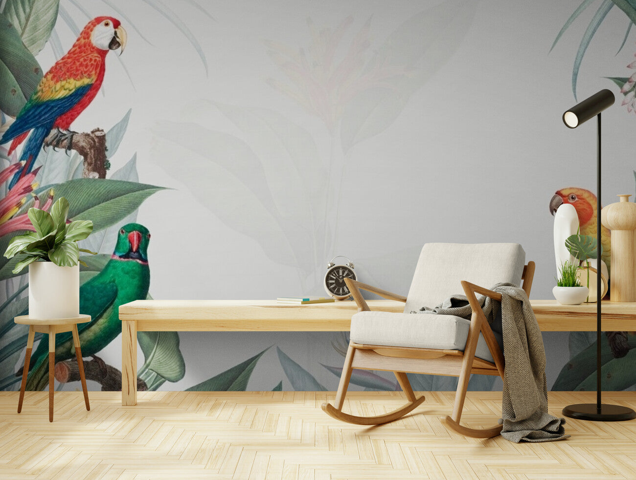 Papier peint design jungle tropicale et animaux