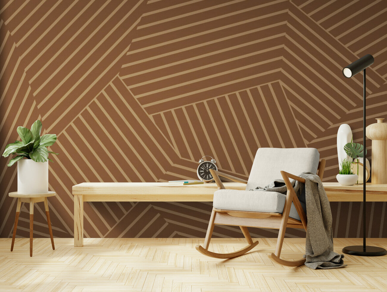 Papier peint design linéaire marron