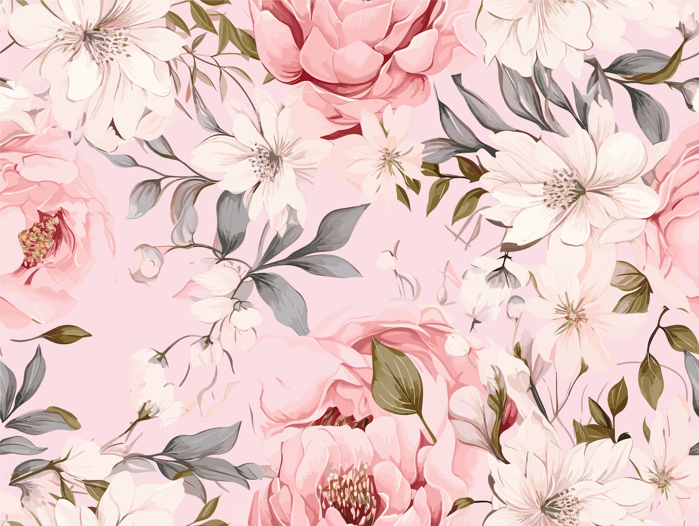 Papier peint fleuri vintage rose