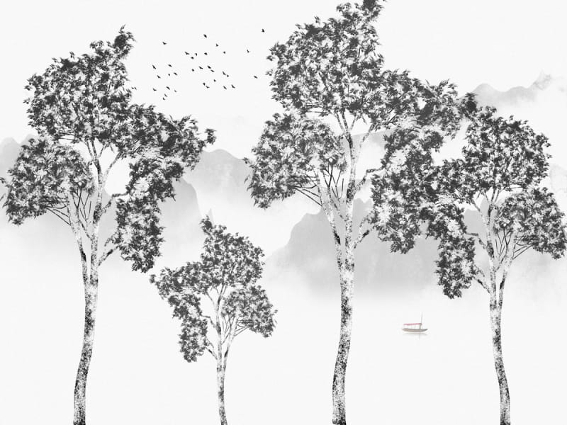 Papier peint arbres noir et blanc