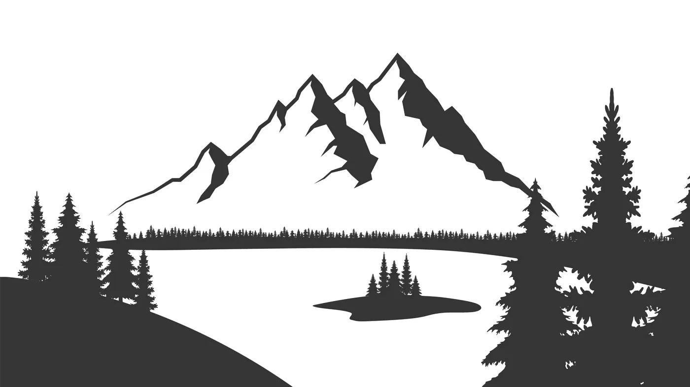 Papier peint dessin noir et blanc montagne