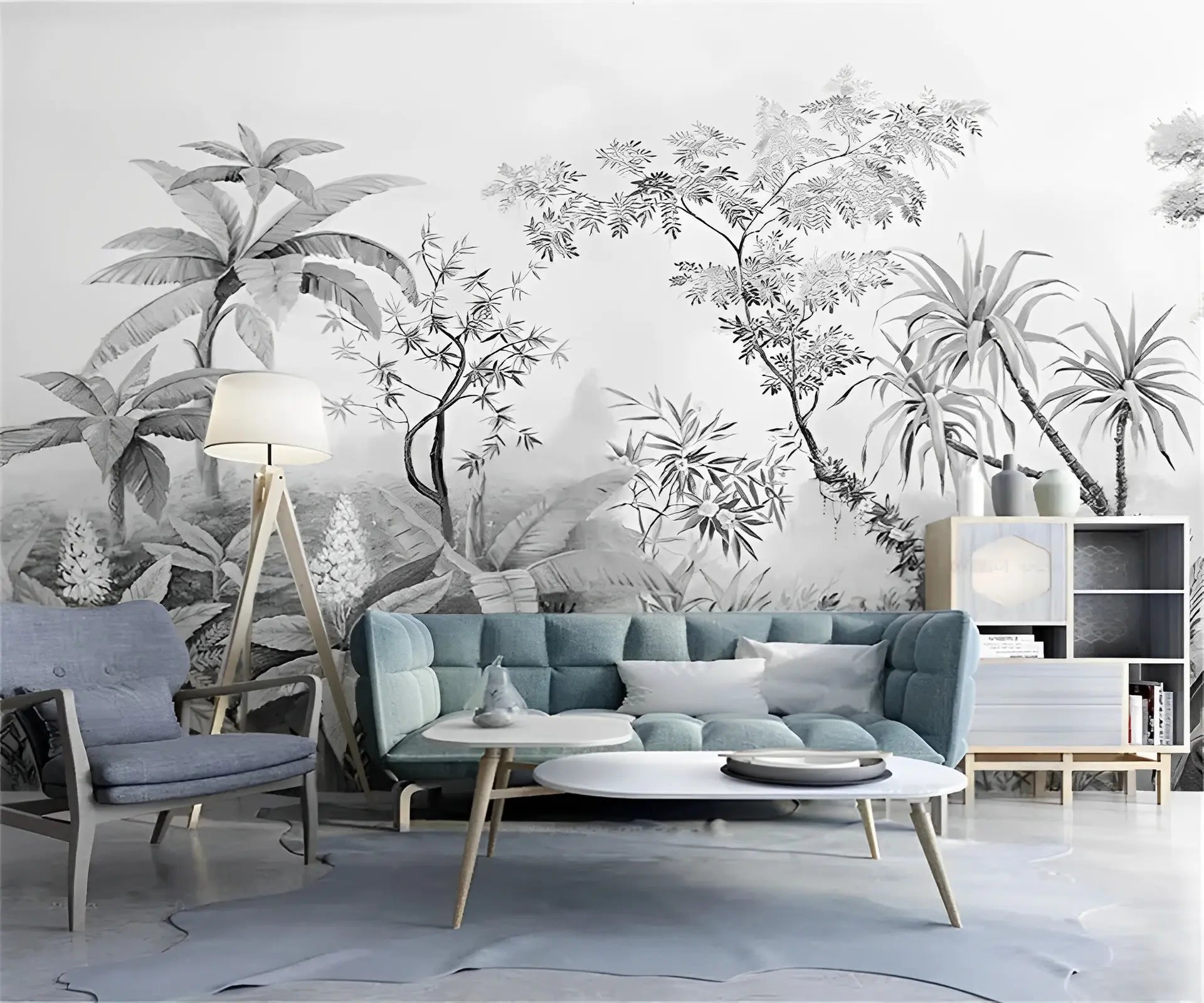 Papier peint jungle tropicale noir et blanc
