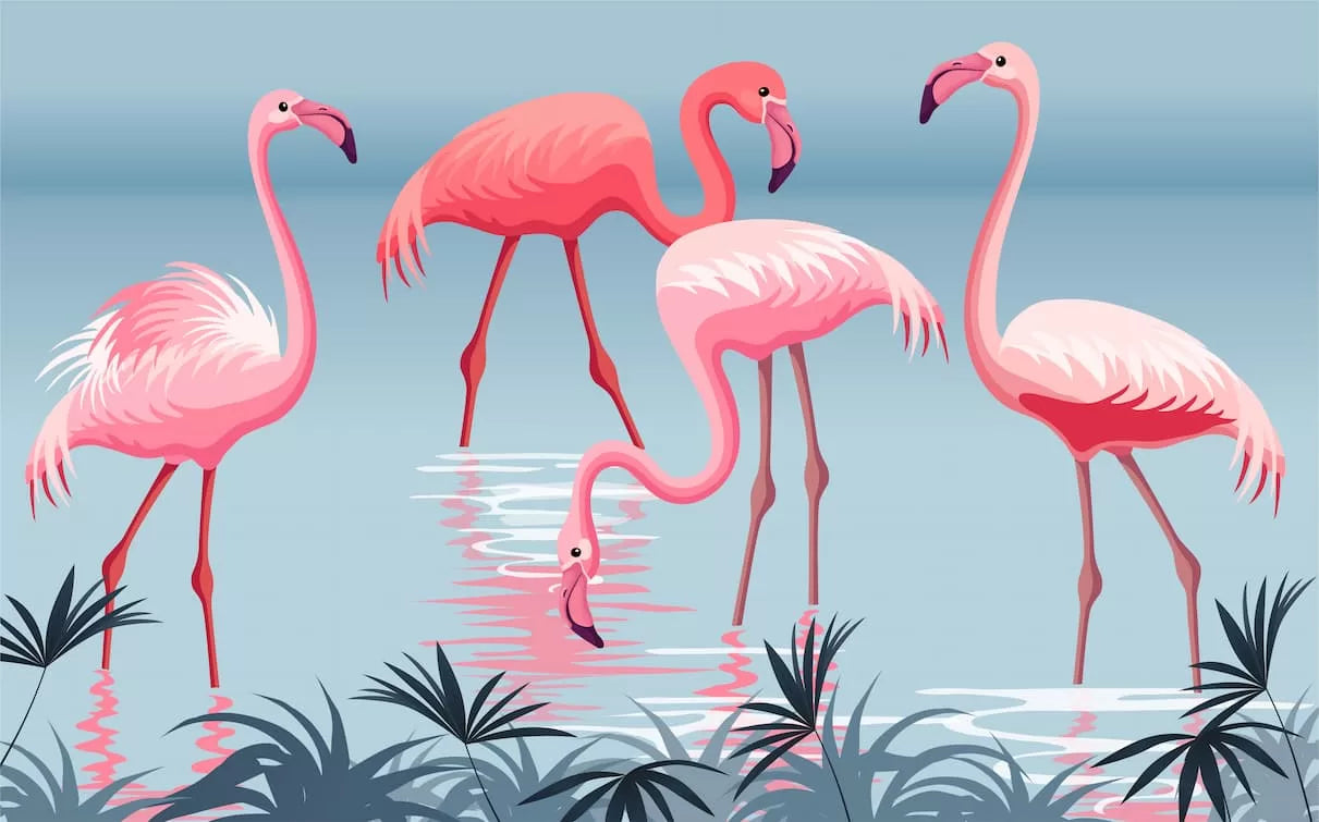 Papier peint enfant flamants roses dans l'eau