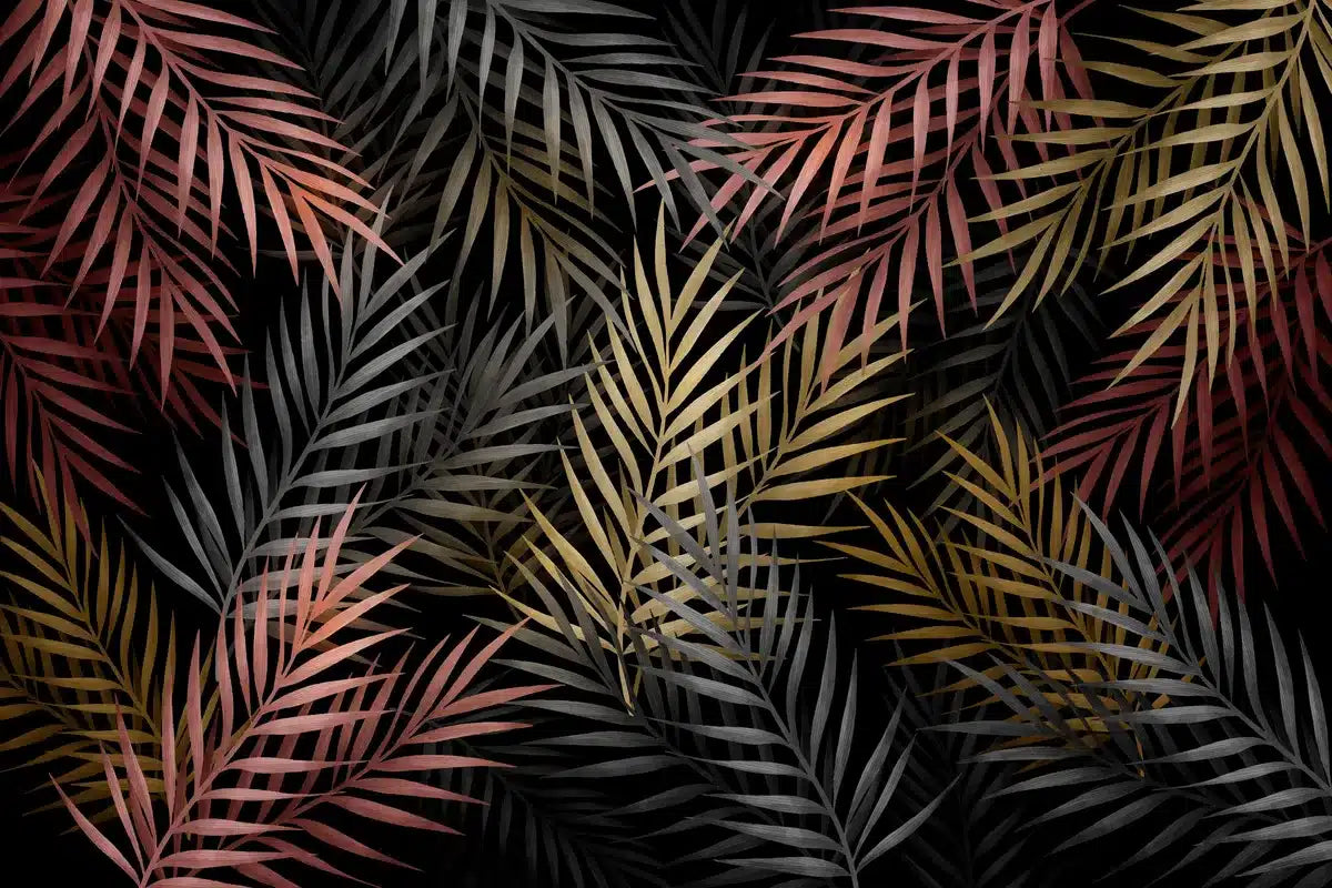 Papier peint feuillage tropicale sombre
