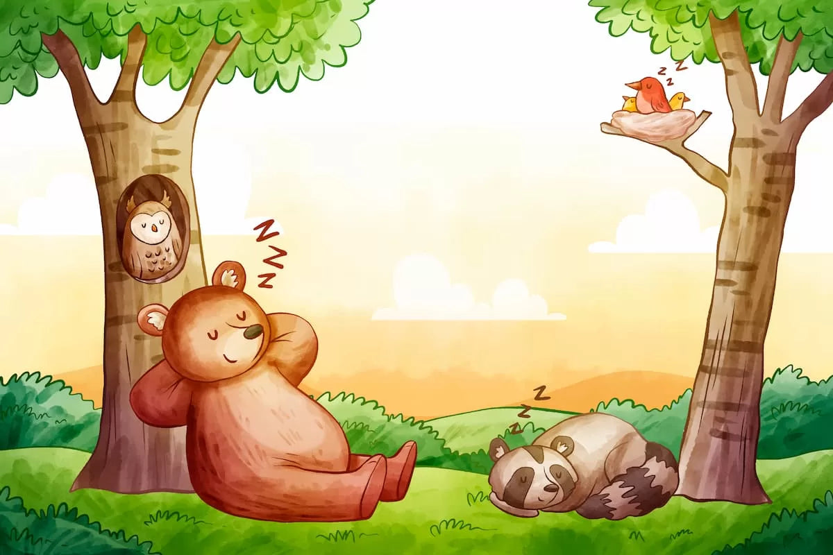 Papier peint enfant ours dans les bois