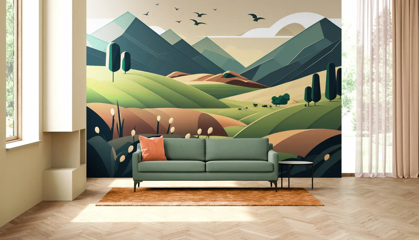 Papier peint cartoon paysage nature
