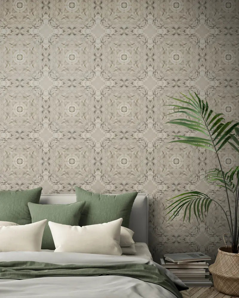 Papier peint baroque beige et gris