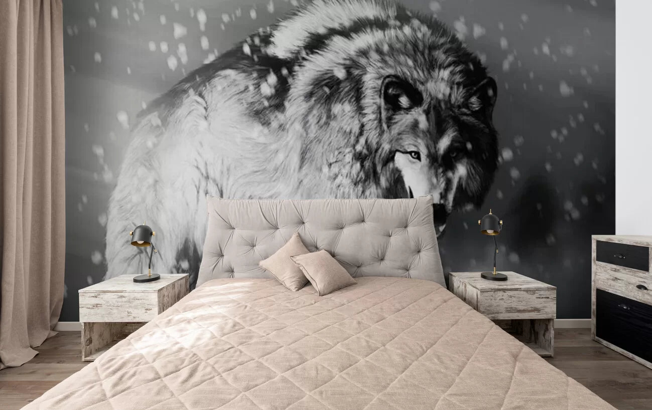 Papier peint loup arctique noir et blanc