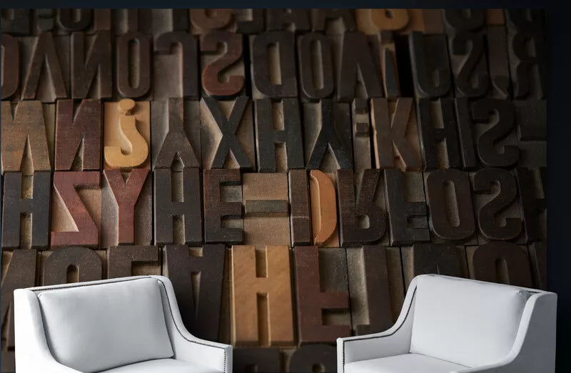 Papier peint bois alphabet