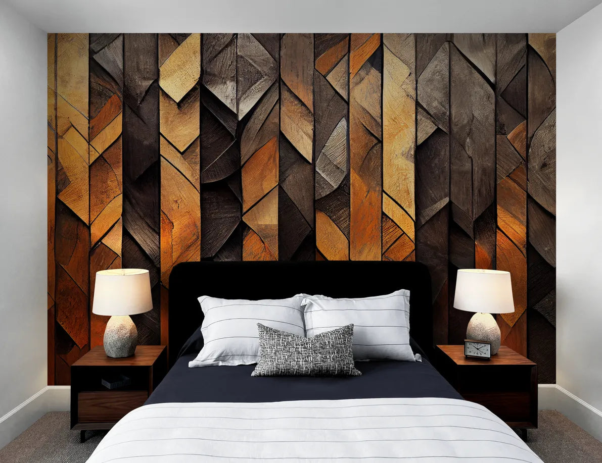 Papier peint géométrique bois marron