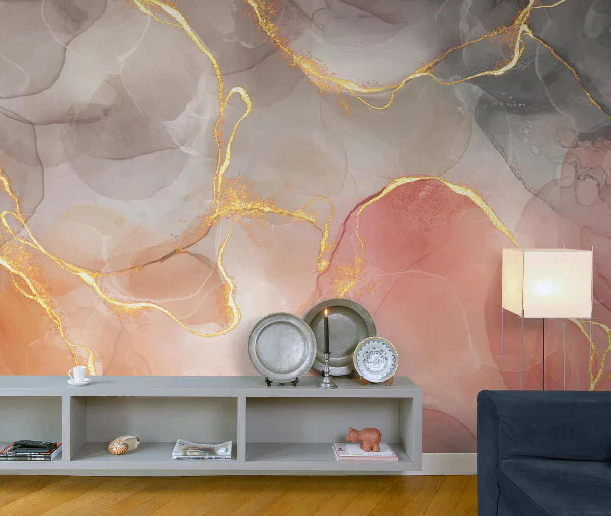 Papier peint aquarelle rose et gris