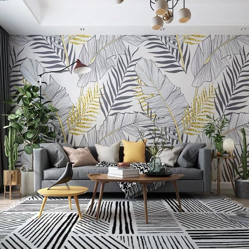 Papier peint design feuillage tropicale