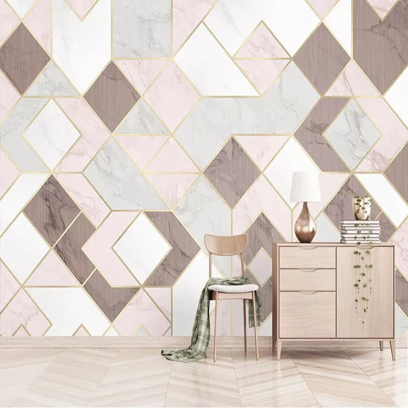 Papier peint motifs géométriques roses