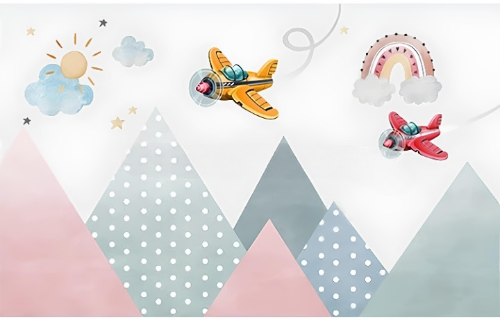 Papier peint enfant montagnes et avions