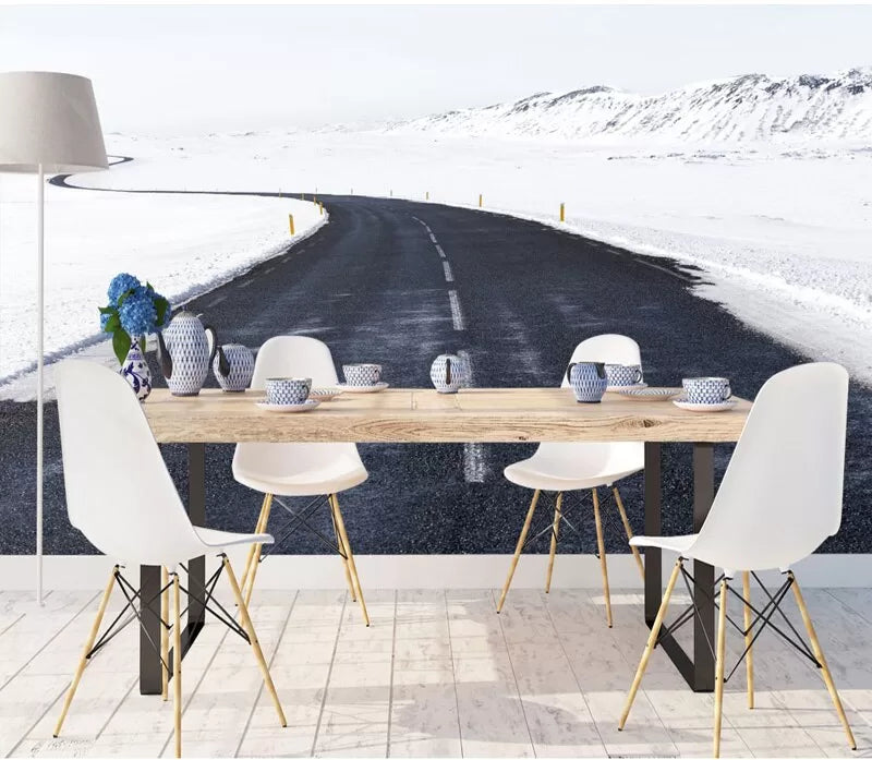 Papier peint route enneigée