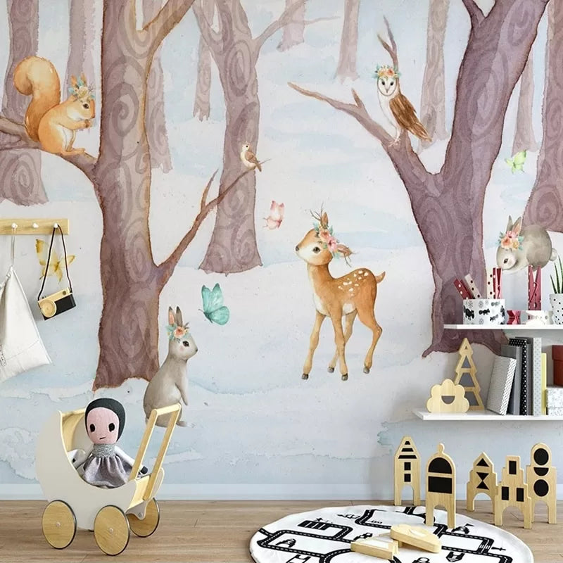 Papier peint paysage enfant animaux de la forêt