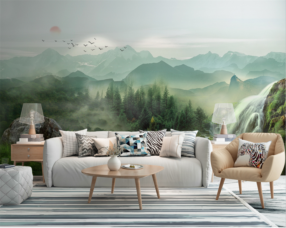 Papier peint japonais forêt et montagnes