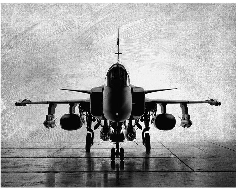 Papier peint avion de chasse noir et blanc