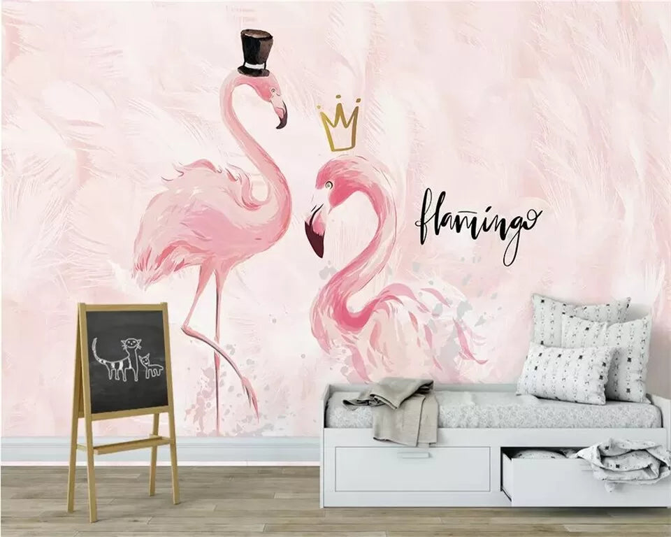 Papier peint enfant nordique flamants roses