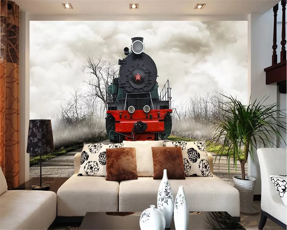 Papier peint train noir et rouge