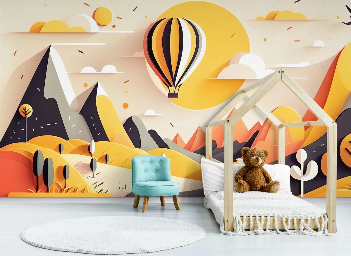 Papier peint enfant montagnes jaunes