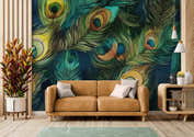 Tenture Murale Plumes De Paon Vertes - 73.7 X 94 Cm, Décoration Boho Chambre Salon - 11